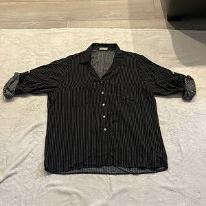Plus size Black Flowy Button down with White dots